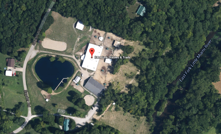 An aerial view of East Fork Stables.